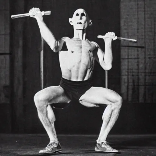 Image similar to portrait of nosferatu doing weightlifting, sport photography