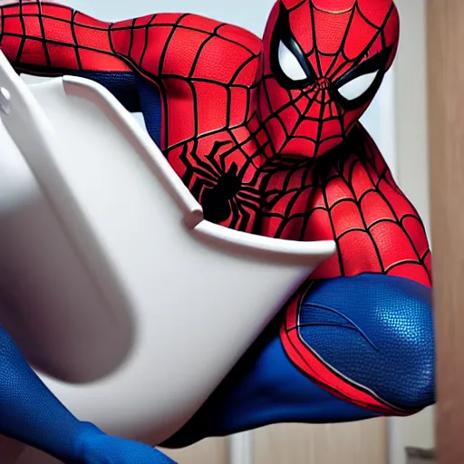 Image similar to spider-man on the toilet, 4k realistic photo