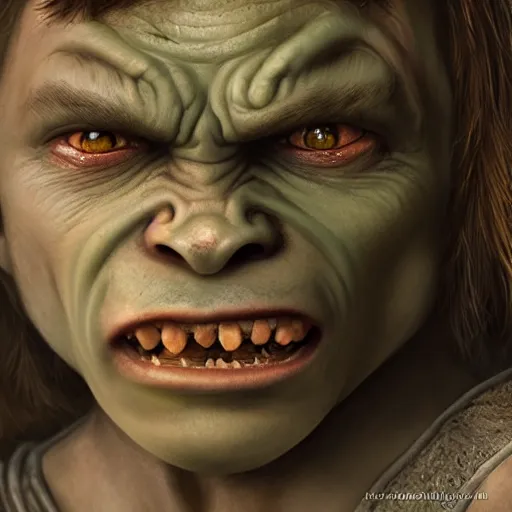 Image similar to a detailed portrait of a child orc boy, fantasy art illustration, incredibly highly detailed and realistic, 8 k, sharp focus