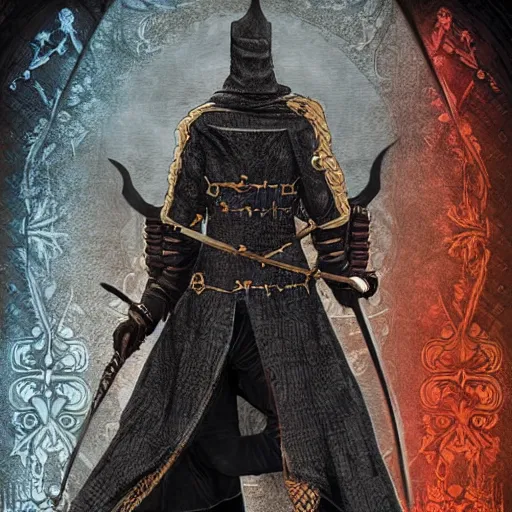 Image similar to Tarot Card of Male Victorian Gothic Ninja, hd, intricate, bloodborne, 8k, digital art