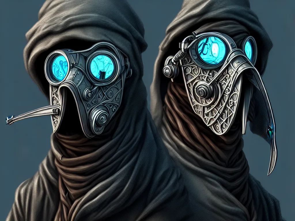 Prompt: portrait of a cyberpunk plague doctor, intricate, highly detailed, digital painting, artstation, concept art, smooth and sharp focus