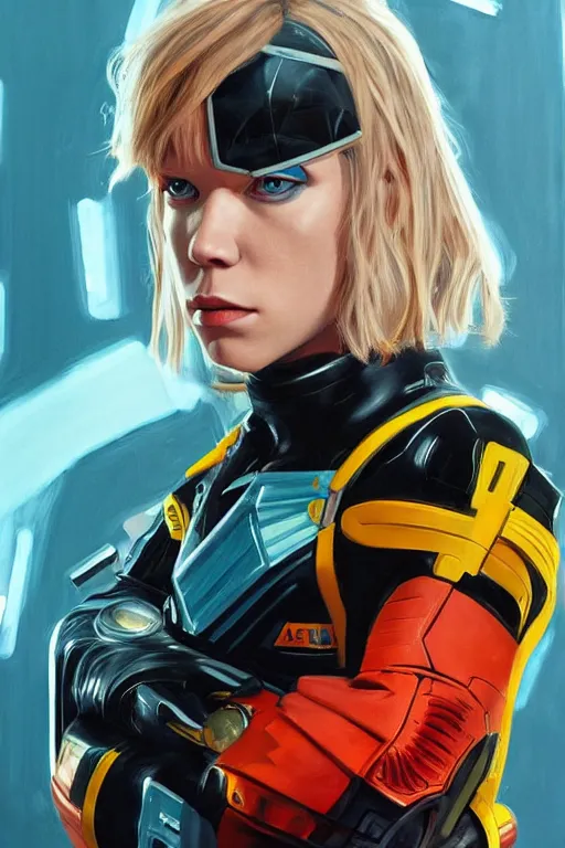 Prompt: a striking painting of Léa Seydoux as 2000AD Judge Anderson, strong lighting, ultra realism, highly detailed, trending on artstation, 4K, HD, oil on canvas