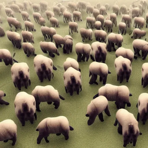 Image similar to an army of bears facing an army of bulls, magical forest, fantasy, Ireland, England, king Arthur, Lord of the rings, cinematic, realistic style, beautiful, majestic, dramatic lighting, early morning, dawn CGsociety, realistic, hyper maximalist, golden ratio, octane render, rule of thirds, wide shot , 8k resolution, epic volumetric light, cinematography, concept art, Artstation trending, environments, fantasy