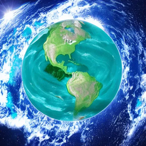 Prompt: Ocean-Planet in space with emerald ocean
