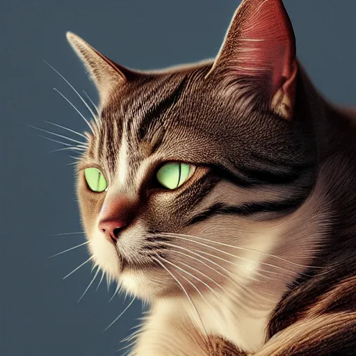 Image similar to a high detail photograph of a cat, high detail cinematic lighting, 8k, establishing shot, photorealism, cgcosiety, trending on artstation, by greg rutkowski