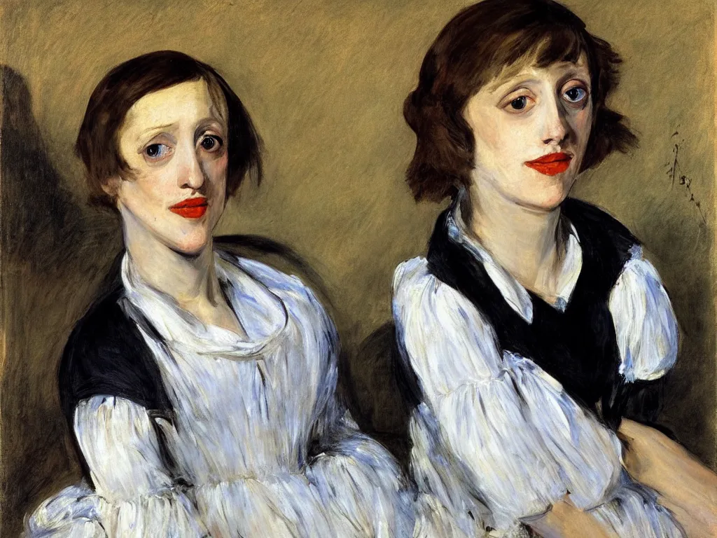 Prompt: portrait of a young shelley duvall by manet, oil on canvas