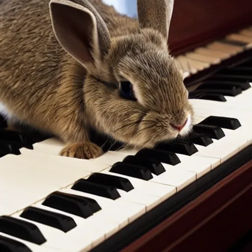 Image similar to a blind rabbit play the piano in the style of ray charles