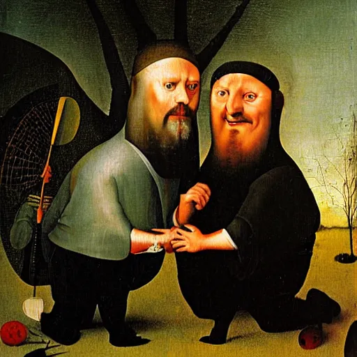 Image similar to painting of Tim and Eric by Hieronymus Bosch