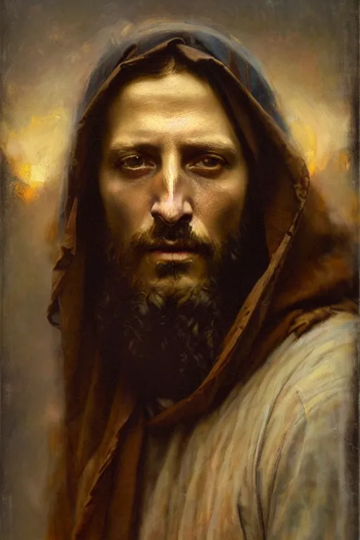 Image similar to photograph imax and solomon joseph solomon and richard schmid and jeremy lipking victorian loose genre loose painting full length portrait painting of jesus