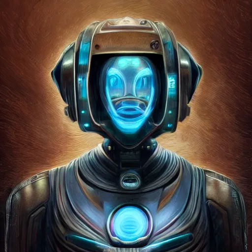 Prompt: low angle shot of a cyberpunk gazmask robot character with blue eyes, front shot, intricate, elegant, highly detailed, centered, digital painting, artstation, concept art, smooth, sharp focus, illustration, artgerm, Tomasz Alen Kopera, Peter Mohrbacher, donato giancola, Joseph Christian Leyendecker, WLOP, Boris Vallejo