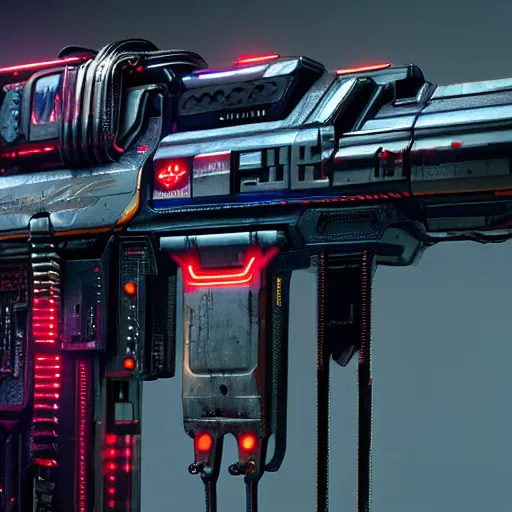 Image similar to a complex kitbashed weapon from cyberpunk 2 0 7 7, maximalist, h r giger, 4 k