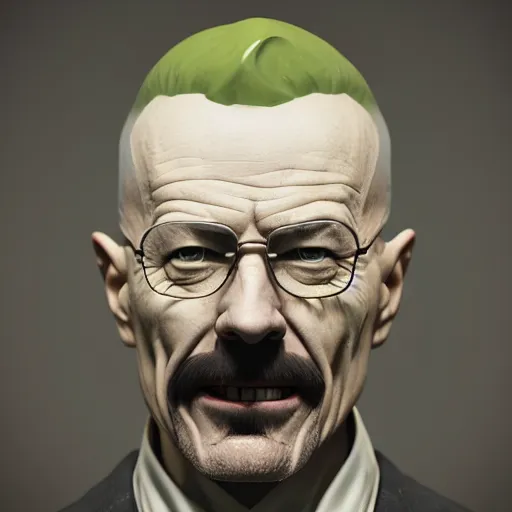 Image similar to walter white as the joker smiling, scary, trending on artstation, artstationhd, octane render, cgsociety, cinema 4 d,, greg rutkowski