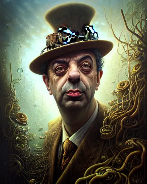 Prompt: underwater steampunk portrait of rowan sebastian atkinson, by tomasz alen kopera and peter mohrbacher