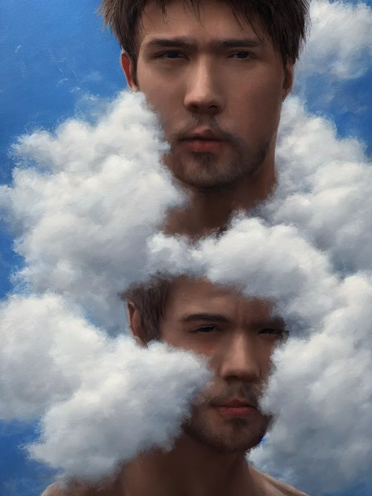 Image similar to portrait of a cloud man, detailed painting, hd, hq, high resolution, high detail, 4 k, 8 k