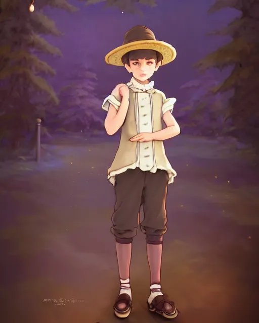 Prompt: a boy as ( fantasy personification of chocolate cupcake ), character design, cute hat, victorian inspired clothing, unreal engine, highly detailed, smooth, digital illustration by artgerm, studio ghibli, sharp focus, artstation. ribbons, fractal swirls. a fantasy bakery background by studio ghibli, makoto shinkai, global illumination, blender, maya 8 k