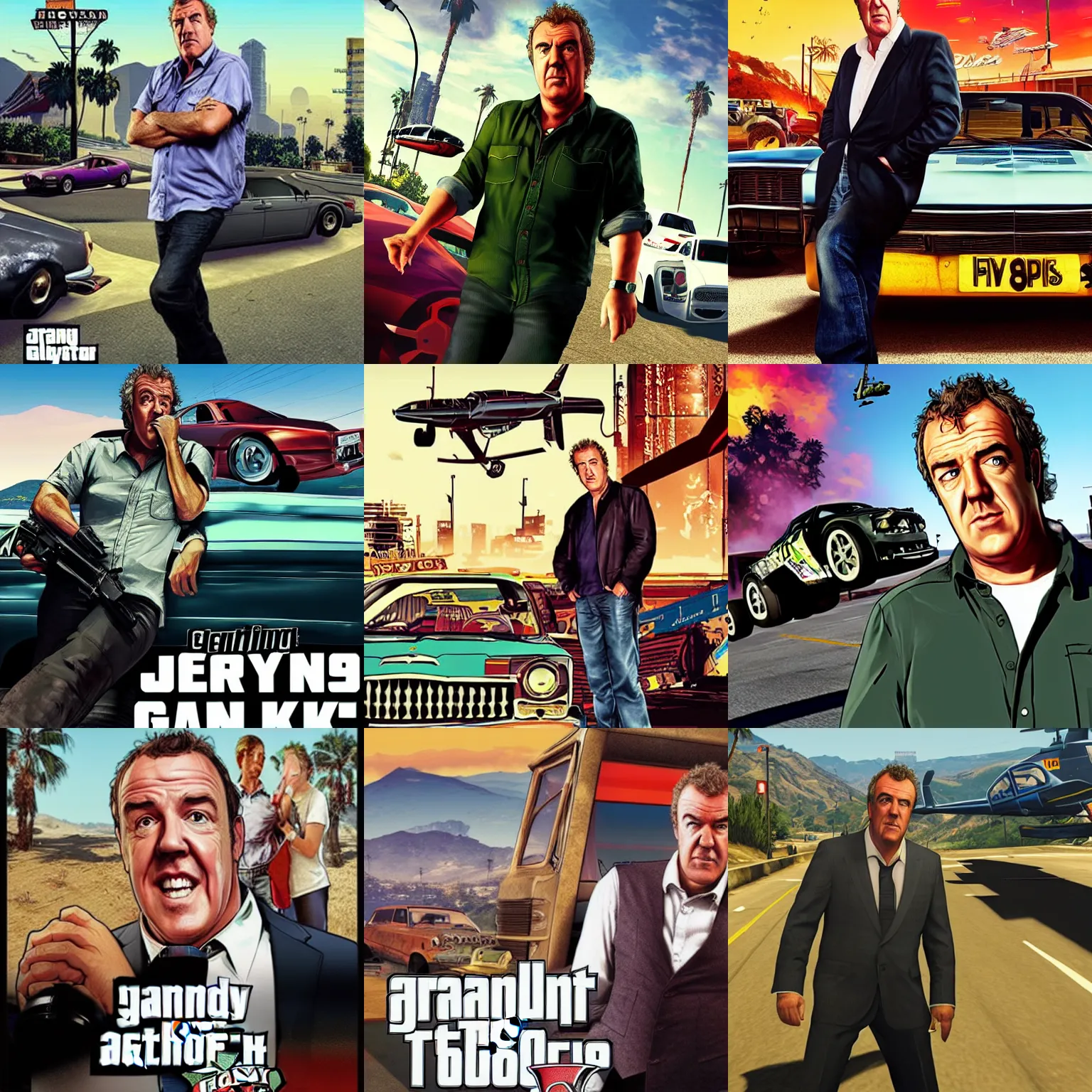 Prompt: Jeremy Clarkson, GTA V poster, badass looking
