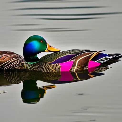 Image similar to a colorful mallard floating on a lake in the foothills of mount saint helens