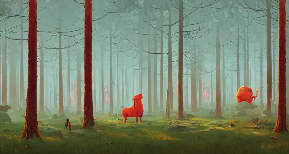 Prompt: Enchanted and magic forest, by simon stalenhag