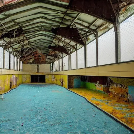 Image similar to a creepy empty abandoned indoors waterpark. craiglist photo.