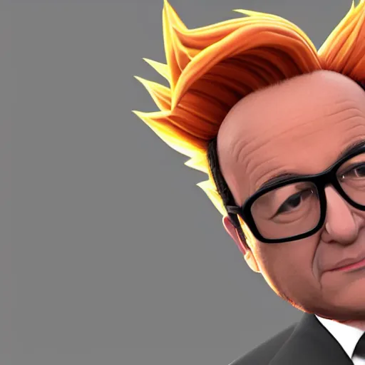 Image similar to François hollande with super saiyan hair charging up for a kamehameha, artstation, octane render, highly detailed