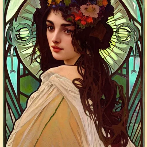 Image similar to ana de armas profile picture by alphonse mucha, asymmetrical, positive vibes, Organic Painting , digital art, trending on artstation, Matte Painting, art nouveau, realism, by alphonse mucha:4