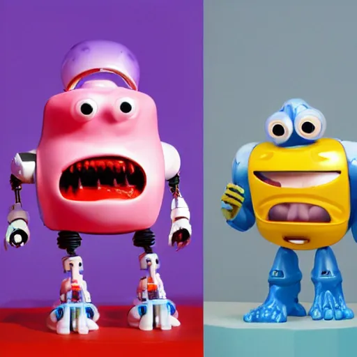 Image similar to single crazy melting plastic toy Pop Figure Robot monster 8K, by pixar, by dreamworks, in a Studio hollow, by jeff koons, by david lachapelle
