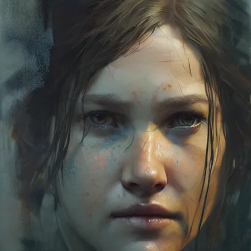 Image similar to ellie from last of us, hyperrealistic portrait, bladerunner street, art of elysium by jeremy mann and alphonse mucha, fantasy art, photo realistic, dynamic lighting, artstation, poster, volumetric lighting, very detailed face, 4 k, award winning