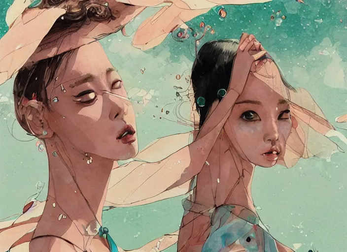 Image similar to lee jin - eun in luxurious dress emerging from turquoise water in egyptian pyramid city during an eclipse by conrad roset, m. k. kaluta, martine johanna, rule of thirds, elegant look, beautiful, chic, face anatomy, cute complexion