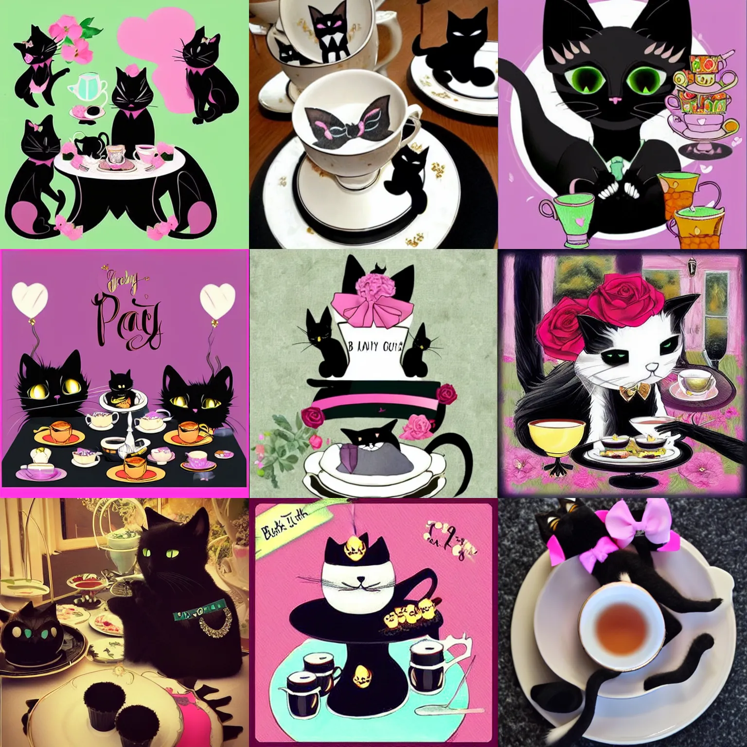 Prompt: black cat fursona tea party, too fancy for me but someone will enjoy it