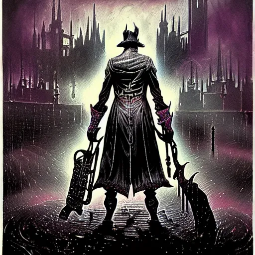 Prompt: black paper, by marc simonetti and mike mignola, psychedelic black light style, bloodborne
