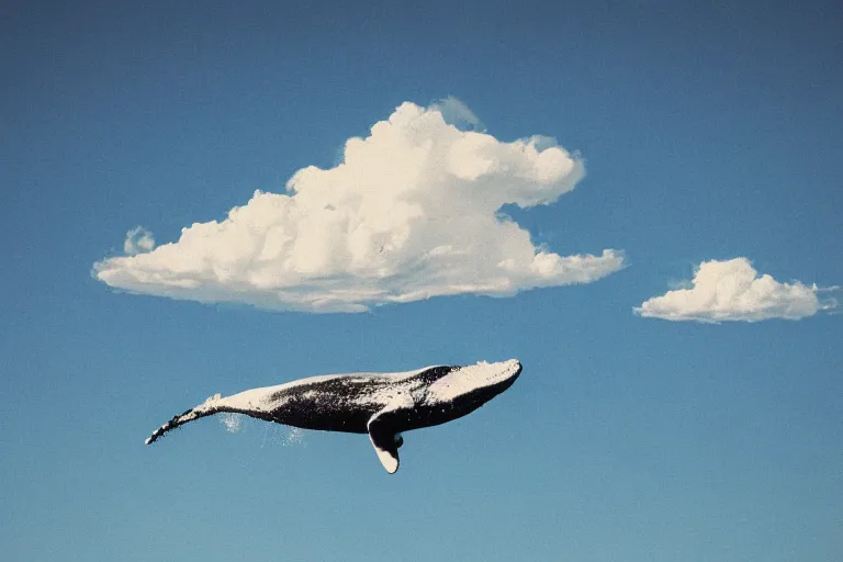 Prompt: a Whale flying in the sky, clouds