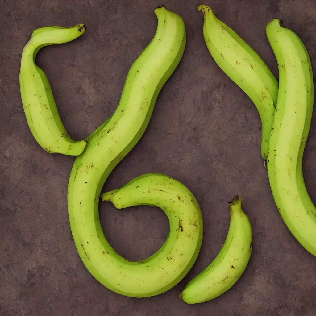 Prompt: very ripe looped bananas like a complex fractal, cracked, vegetable foliage, art nouveau fractal with petal shape, and stems, mesh roots, hyper real, food photography, high quality