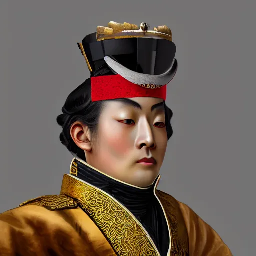 Image similar to Japanese Napoleon wearing kimono, realistic, photo studio, HDR, 8k, trending on artstation