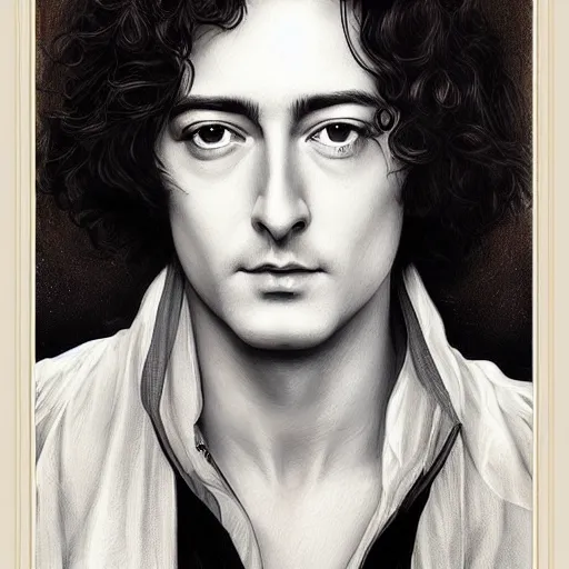 Image similar to amazing artgerm portrait of jimmy page in his 2 0 s as a preraphaelite painting, collaboration with j. scott campbell and artgerm with edward burn jones