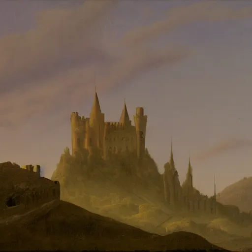 Prompt: a painting of a castle, in the style casper david friedrich.