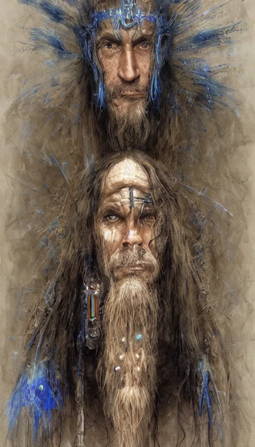 Prompt: portrait of a digital shaman, by john howe