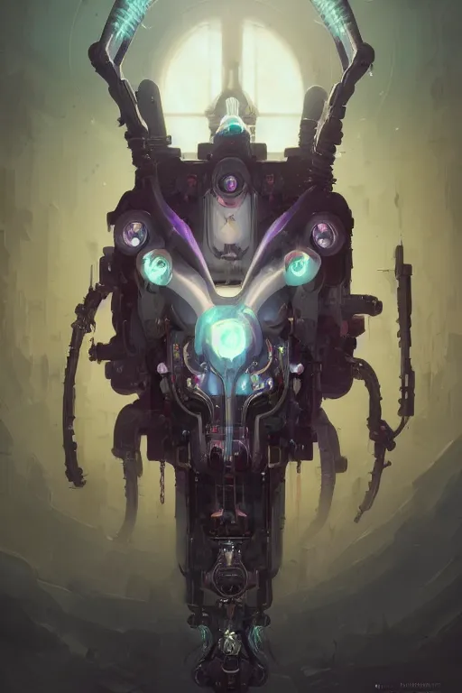 Prompt: portrait of a malevolent cybernetic necromancer llama, cyberpunk concept art by pete mohrbacher and artgerm and wlop and greg rutkowski and deathburger, digital art, highly detailed, intricate, sci-fi, sharp focus, Trending on Artstation HQ, deviantart, unreal engine 5, 4K UHD image