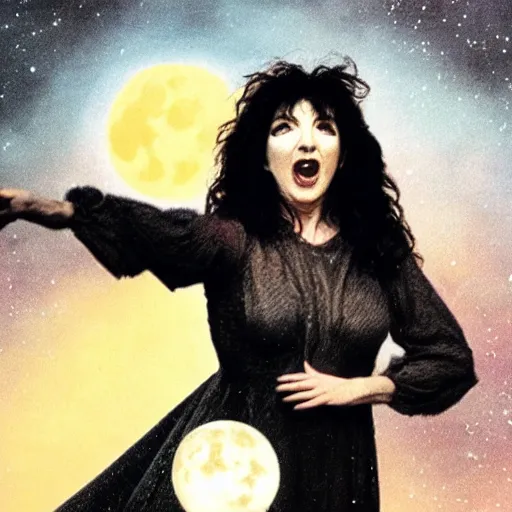 Image similar to Kate Bush as a werewolf howling at the moon