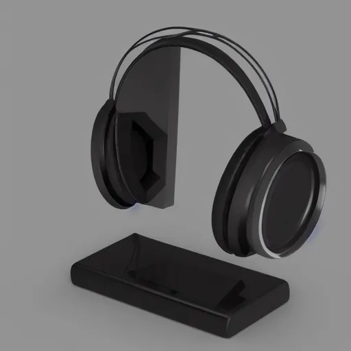 Image similar to headphone stand, futuristic, techno, cyberpunk, product design, 3 d render, 3 d concept, isometric design, fun, swag, cute