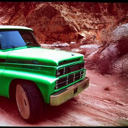 Image similar to photo, green river wyoming, off road truck, kodak ektachrome 1 2 0,