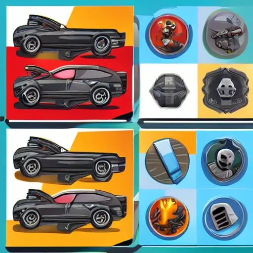 Image similar to car engine, car parts concept, card, comic page, realistic fortnite, ui card