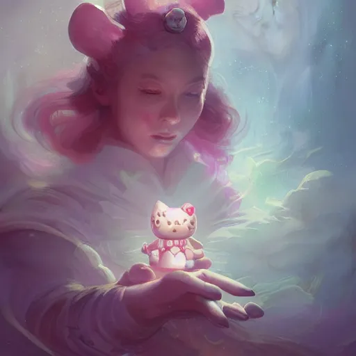 Image similar to portrait of a hello kitty, concept art by pete mohrbacher and seb mckinnon and beksinski and josan gonzales, digital art, highly detailed, intricate, sci-fi, sharp focus, Trending on Artstation HQ, deviantart, unreal engine 5, 4K UHD image