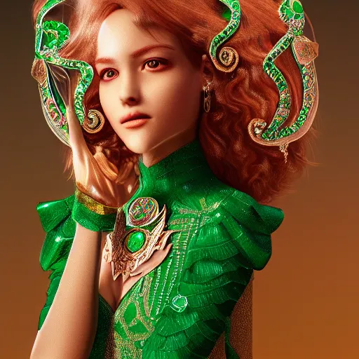 Image similar to portrait of wonderful princess of emeralds with fair skin, ornate, 8 k, gorgeous, intricate, detailed, accent lighting, ethereal lighting, hyper realism, octane render