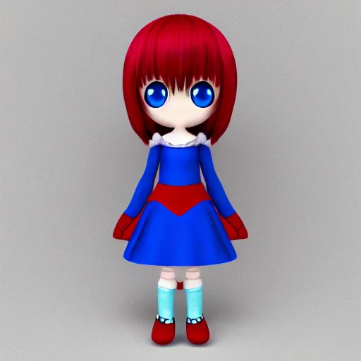 Image similar to cute fumo plush of a superheroine girl in a blue dress, magical girl, gothic anime girl, velvet, vray