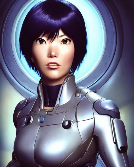 Image similar to weta disney pixar movie still portrait photo of motoko kusanagi the major ghost in the shell : : as cyborg woman by pixar : : by weta, wlop, ilya kuvshinov, rossdraws, artgerm, marvel, maxim cover, latex, octane render, sweaty, iridescent, bright morning, anime, liosh, mucha : :