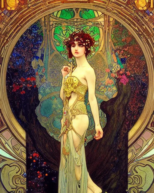 Image similar to an elf princess by Ross Tran, Alphonse Mucha, Gustav Klimt and edgar maxence