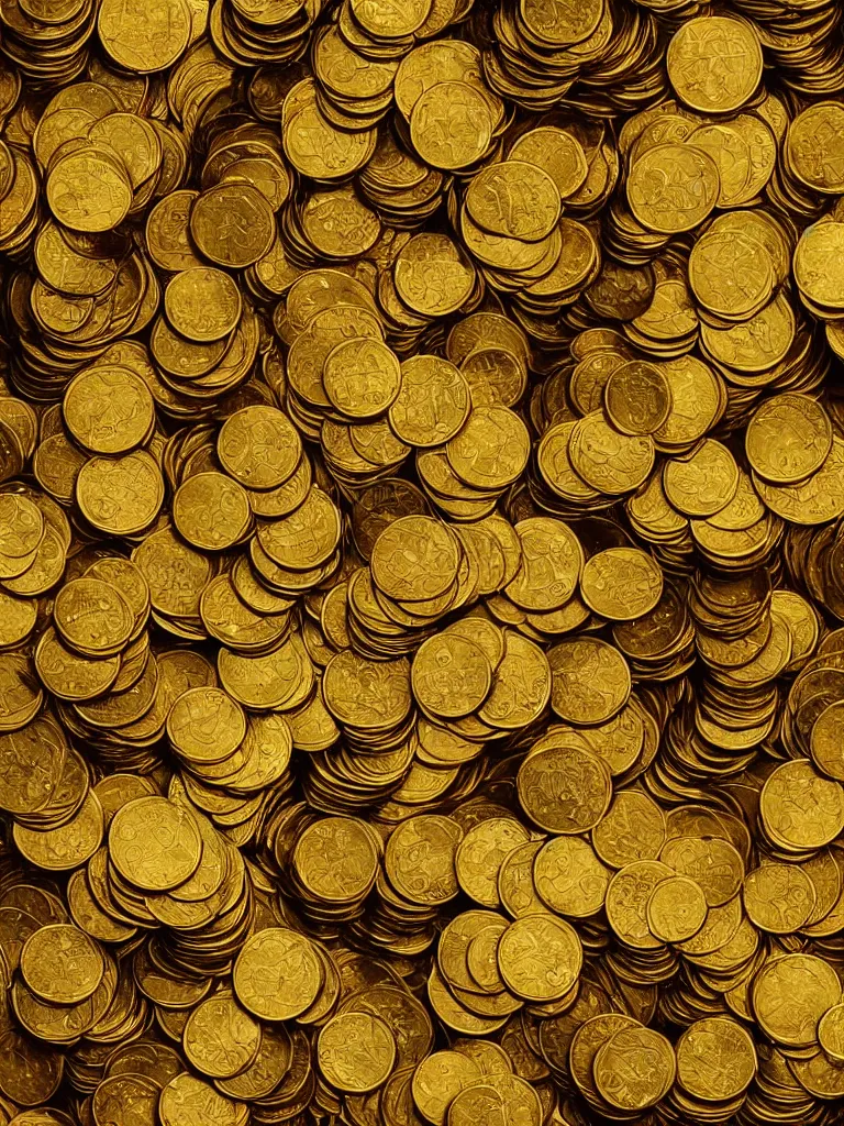 Image similar to piles of golden coins by disney concept artists, blunt borders, rule of thirds, glowing, shiny, sketch