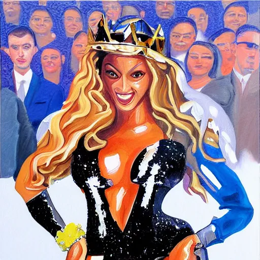 Image similar to detailed painting of nathan fielder as beyonce on the superbowl, sharp high quality