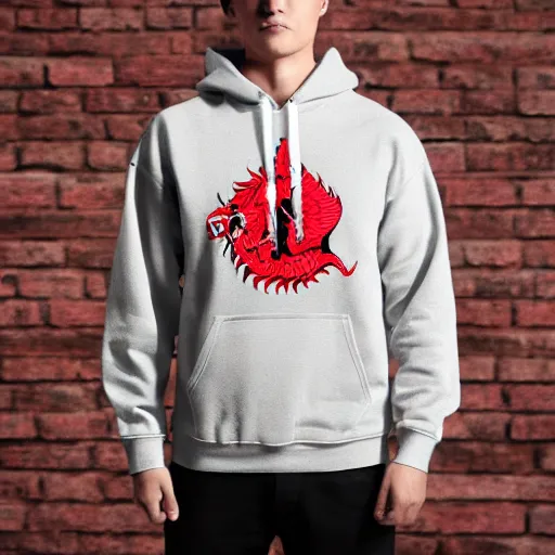 Prompt: china red dragon mark on hoodie