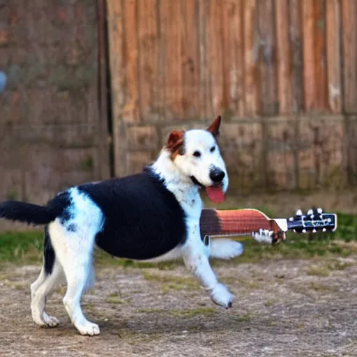 Image similar to a portugese podengo dog playing the blues guitar